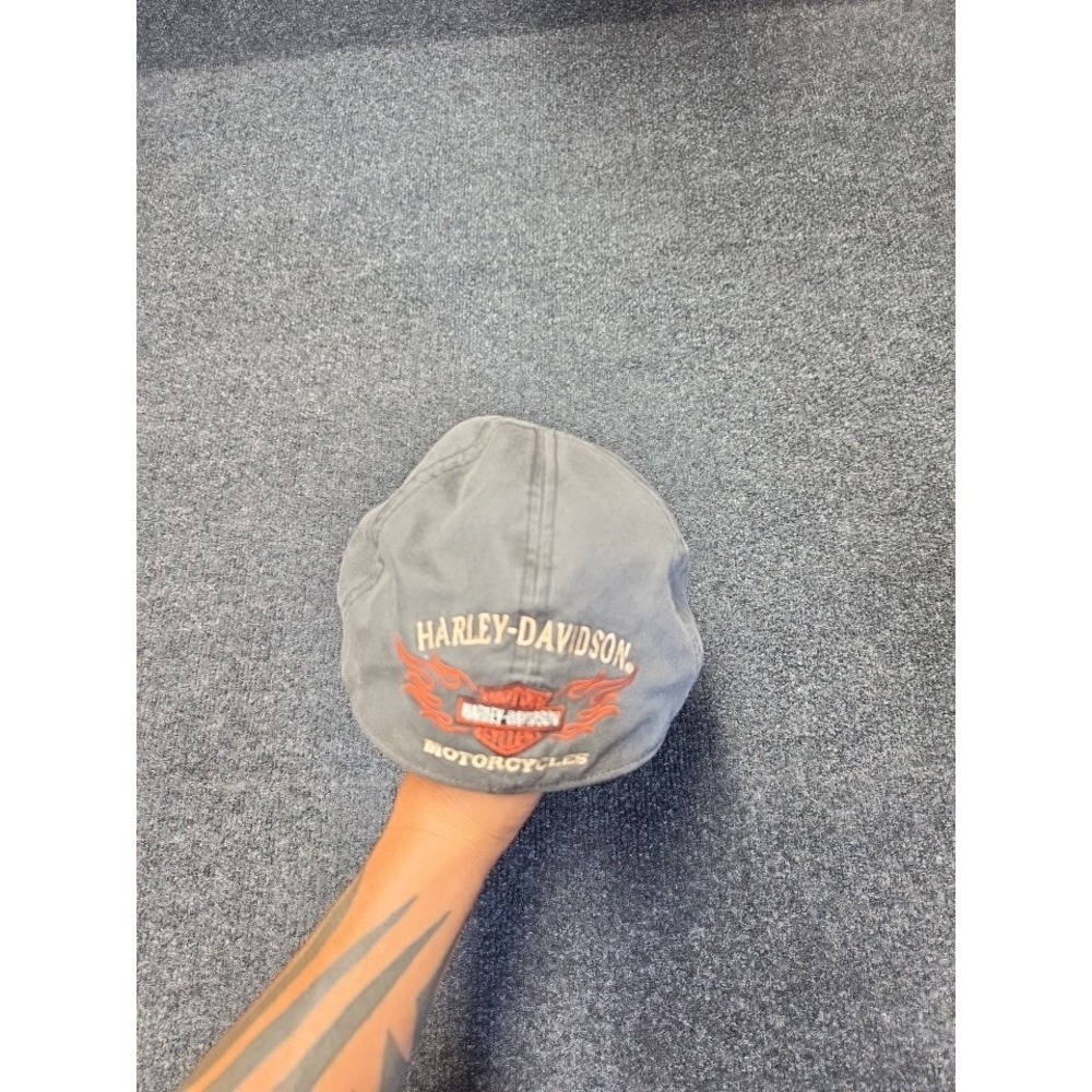 Harley-Davidson Mens Grey Embroidered Flame Logo Flat Cap Ivy news boy Large